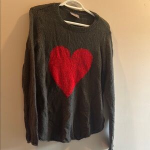 Heart Design Women's Sweater - Red and Gray